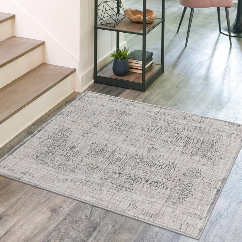 Tapis transitionnel Glencoe couleur pierre, Carré 5 pi 3 po x 5 pi 3 po