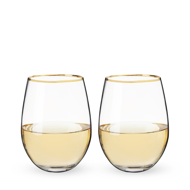 Verres à vin en ficelle dorée, verres à vin sans pied, ensemble de 2 verres à vin dorés, ensemble de 2, 18 onces