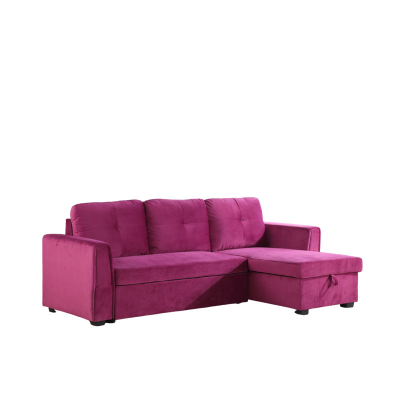 Blatnice 91" Wide Velvet Reversible Sleeper Sofa & Chaise with Storage, Violet Velvet, Right Hand Facing