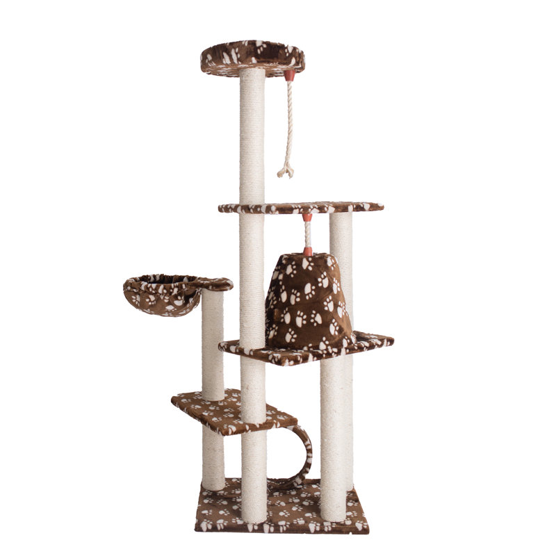 66'' Saddle Brown Faux Fur Cat Tree with Sisal Posts