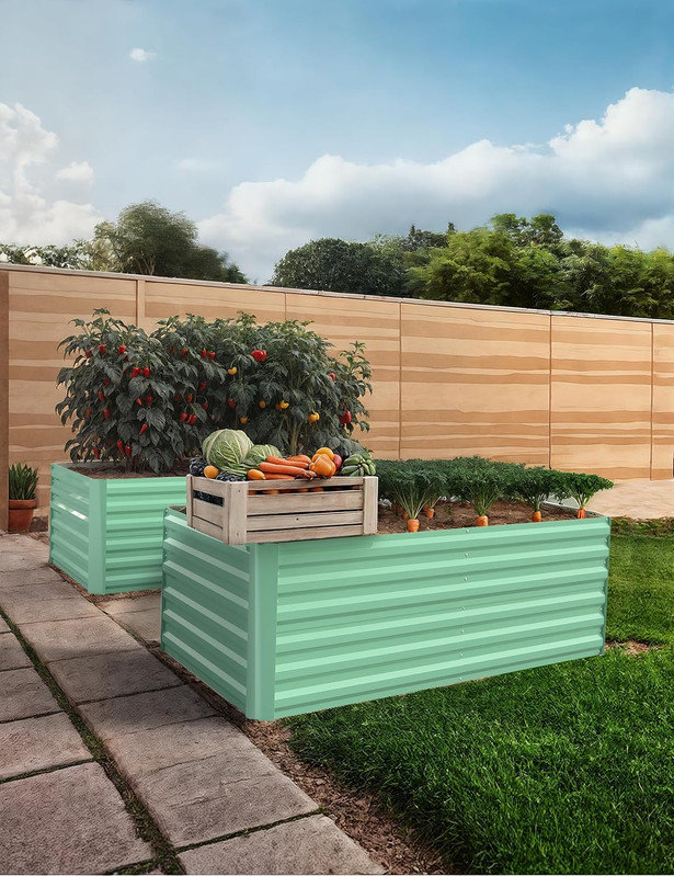 Ensemble de 2 lits de jardin surélevés carrés de 6 à 8 pi, boîtes à fleurs en acier galvanisé, H 24 po x l 72 po x P 36 po