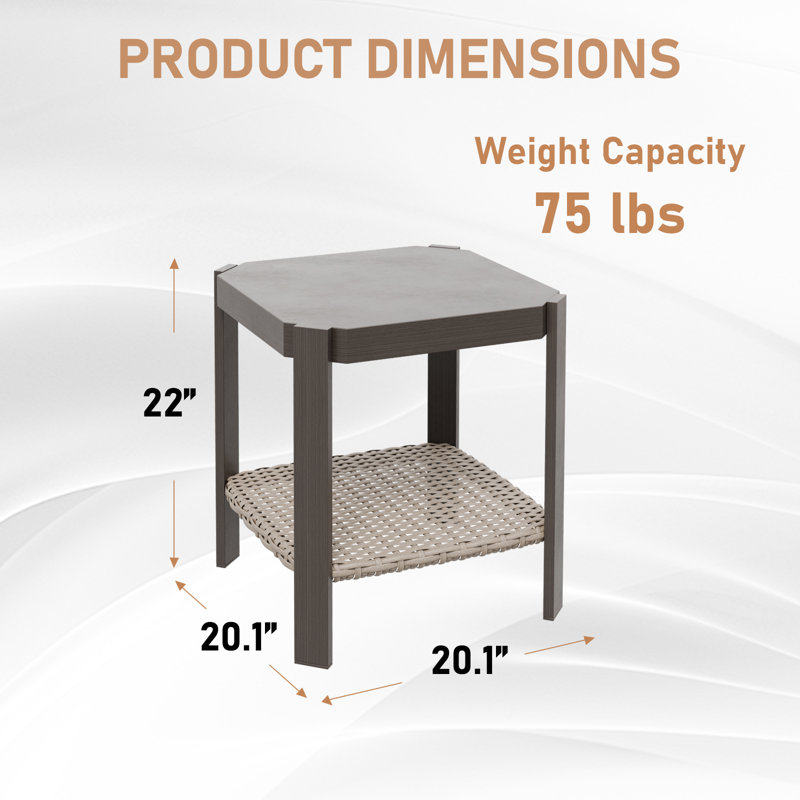 Table basse d'extérieur en osier pour terrasse avec rangement