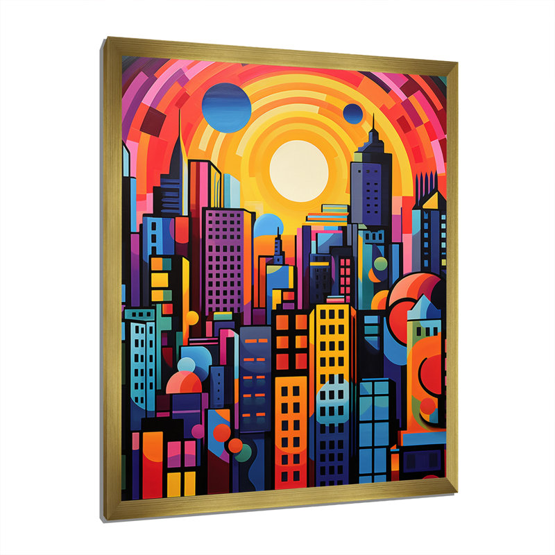 «City Honolulu Popart I» sur toile, Encadrement doré, H 32 po x l 24 po x P 1 po