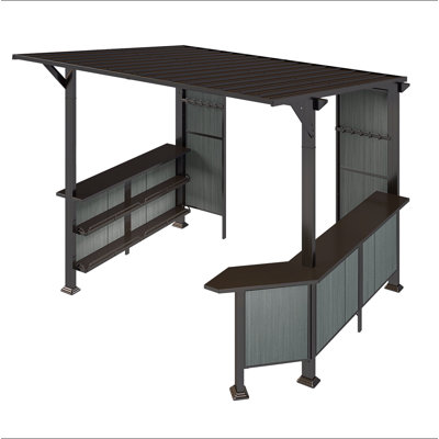 9X10FT Hardtop Grill Gazebo, Lean To Outdoor BBQ Gazebo With Storage Shelves And Expansion Platform, Galvanized Steel Permanent Hard Top Grill Canopy For Patio Backyard Lawn Garden