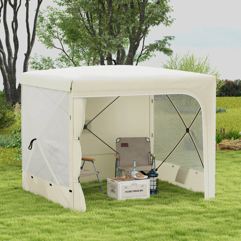 Tente à auvent escamotable 7 pi x 8 pi, abri de soleil pour tente de camping avec rideaux, filet et sac de transport, résistant aux rayons UV