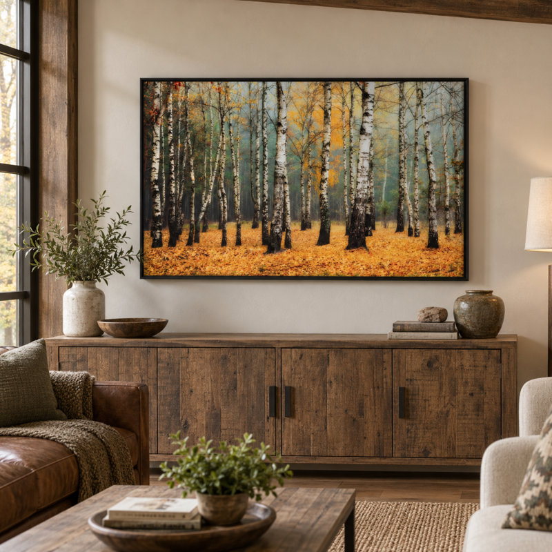 «Rivers Woodland Yellow Birch», art mural encadré
