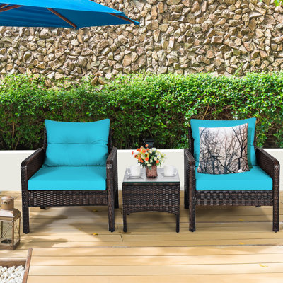 Alduin Wicker 2 - Person Patio Conversation Set with Cushions
