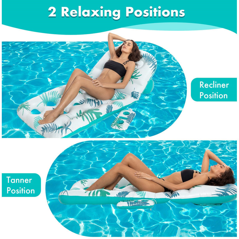 Pool Floats Adult, Heavy Duty Inflatable Pool Lounger With Adjustable Backrest Cup Holder, Pool Tanning Rafts Water Floaty Lounge Lake Beach Party Games