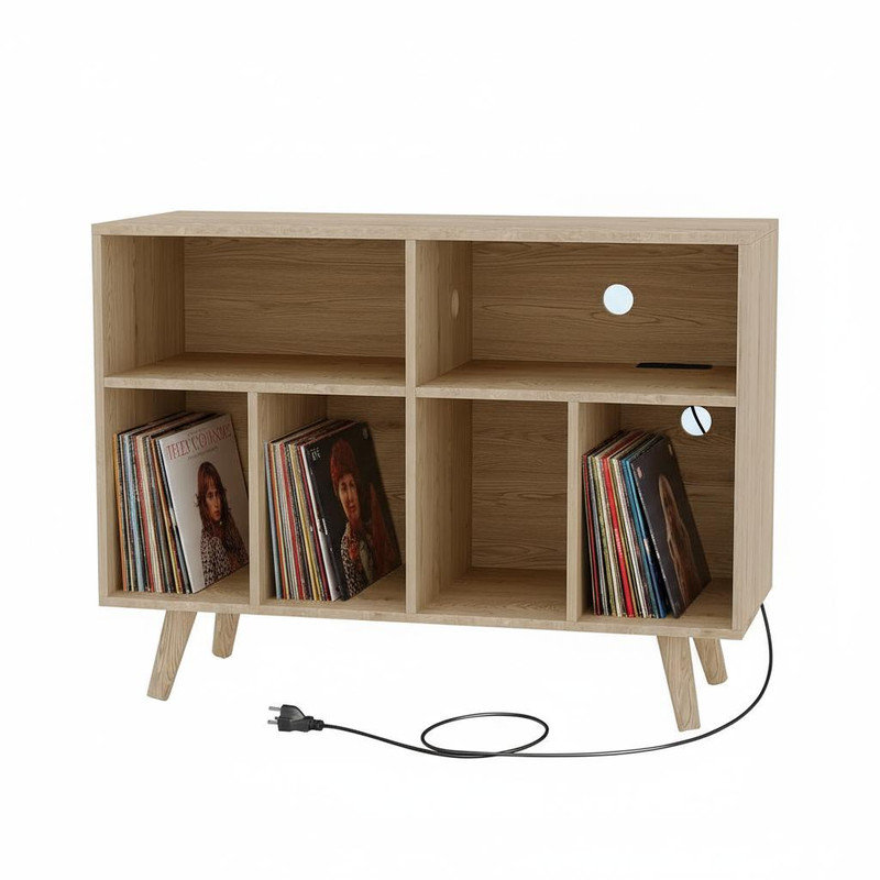 【 Up to 350 Albums Storage | Charging Station】 Wood Record Player Stand with Vinyl Record Storage - 39.5in Record Holder Player Cabinet for Living Room - Turntable Stand with Record Storage