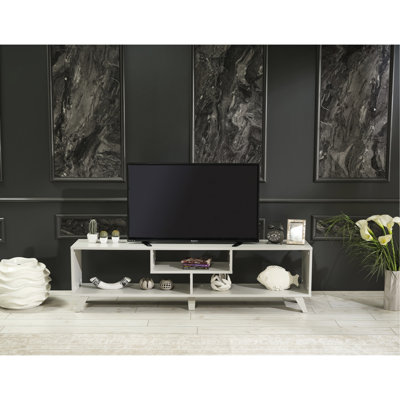 67 Inch Grey Tv Unit, Mid Century Modern Entertainment Centre With Open Shelf Stand Shelving Unit