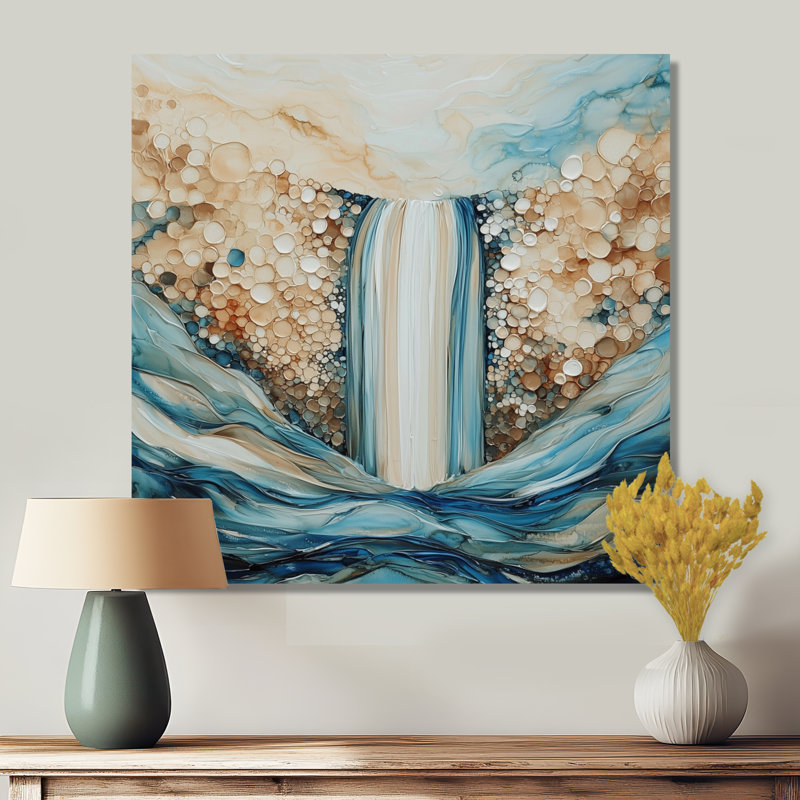 Majestic Waterfall In Summer II - Paysages, décoration murale en métal, impression en cascade, H 16 po x l 16 po