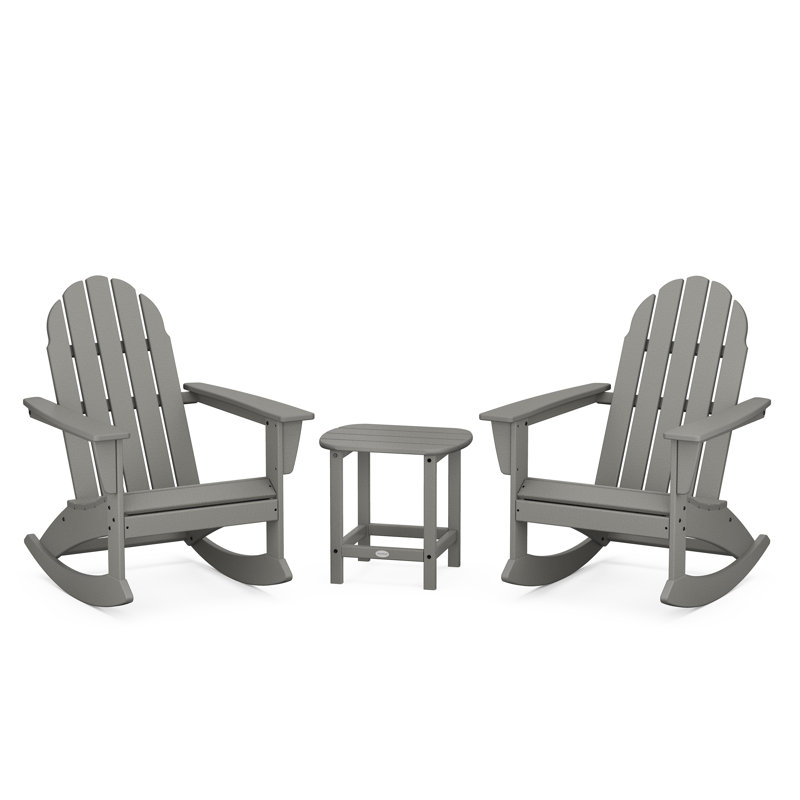 Ensemble de chaises berçantes 3 pièces Adirondack Vineyard avec table d'appoint 18 "South Beach, Gris ardoise