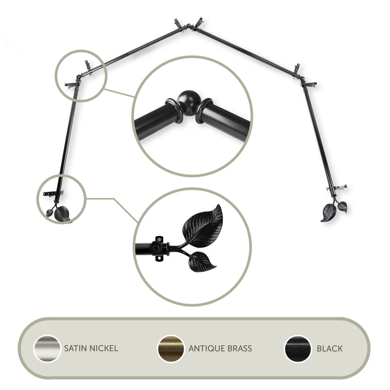 Tringle à rideaux simple ajustable Nailsworth, Noir, 28 po à 48 po (chaque côté)