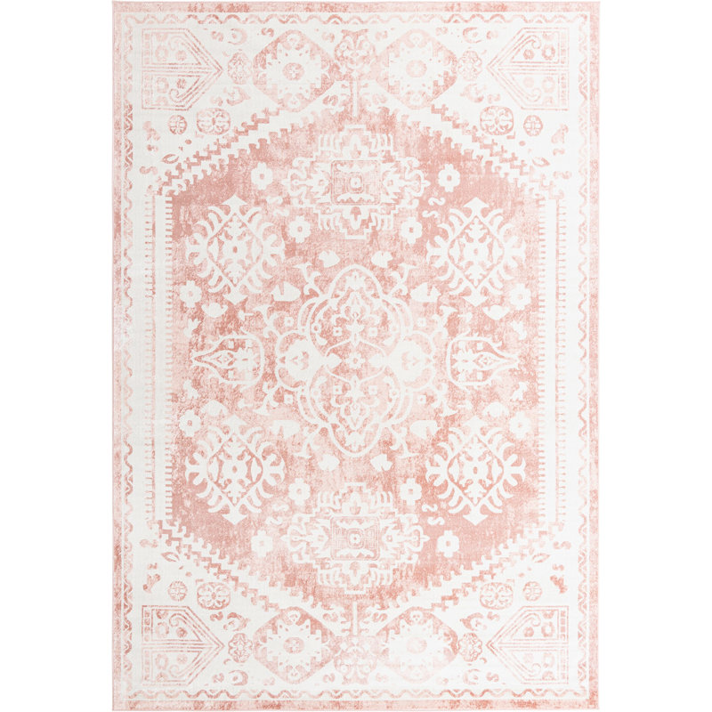 Tapis contemporain Micsunel couleur pêche, Rectangle 10 pi x 14 pi