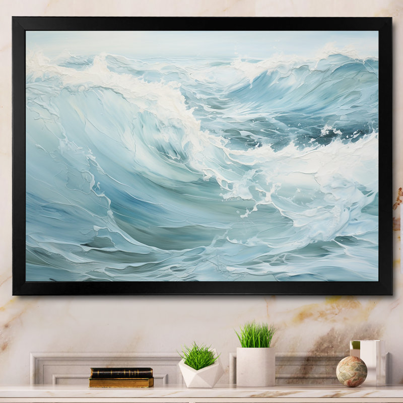 «Blue Ocean Storm And Rain - Storms», reproduction d'art sur toile, Cadre simple noir, H 34 po x l 44 po x P 1,5 po
