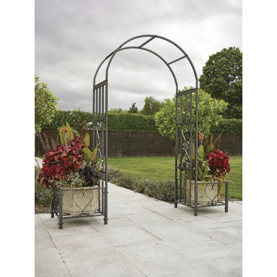 Larson Metal Arbour in Black with Planters W214cm x D50cm x H204cm