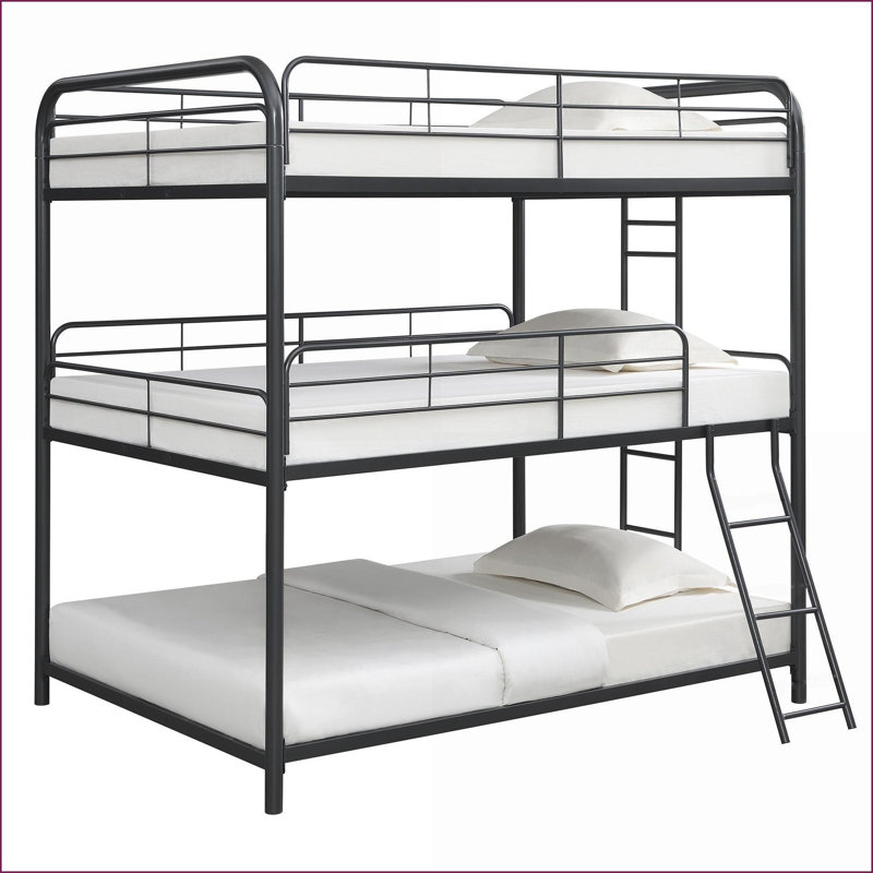 Full/Full/Full Size Metal Triple Bunk Bed Frame - Sturdy, No Box Spring Needed, Black for Space-Saving Bedrooms