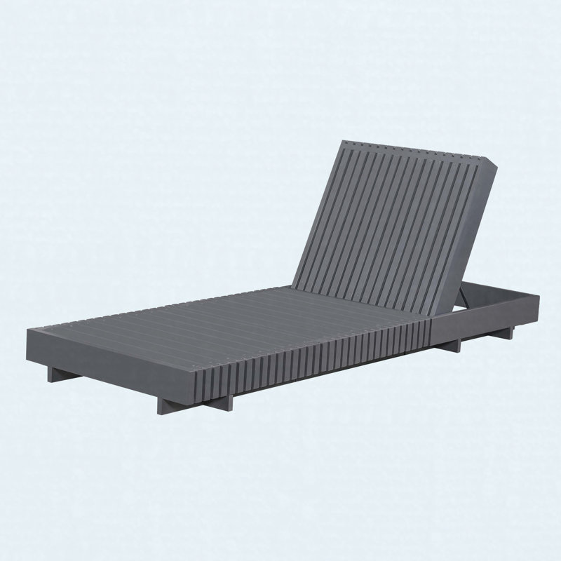 Dark Grey Acacia Solid Wood Outdoor Chaise Lounge with Dark Grey 3-Fold 4-Inch Water-Repellent Cushion 6-Position Adjustable Recliner 400lbs Patio Sun Lounger for Garden Poolside