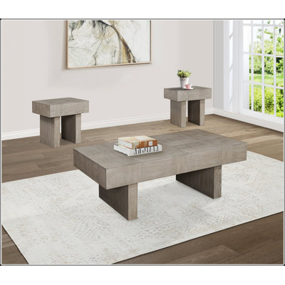 Table basse 3 pièces de style contemporain et 2 tables de bout, finition gris brun pour les meubles de salon en bois