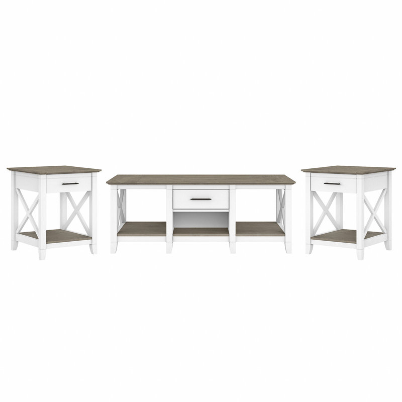 Ensemble de tables basses 3 pièces Huckins, Gris Shiplap / blanc pur