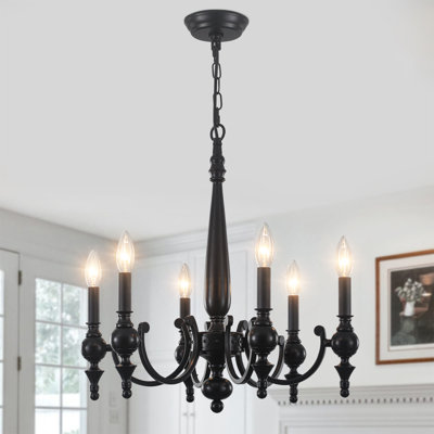 6-Light Black Candle Chandelier for Dining Room, Foyer and Breakfast Nook, Farmhouse Style with Adjustable Chain