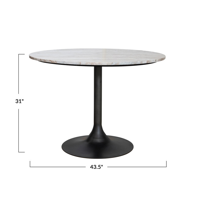 Table ronde tulipe en métal avec plateau en marbre beige