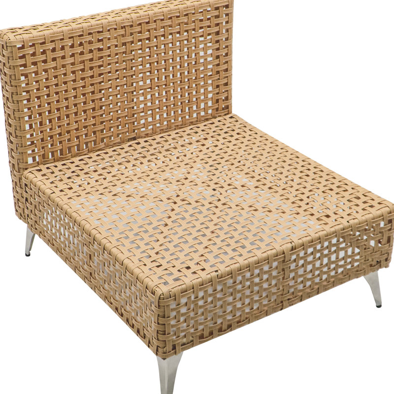 7 sièges d'extérieur - Coussins beiges à effet dégradé et table basse pour jardins, terrasses, balcons et abords de piscine, résistants aux intempéries.