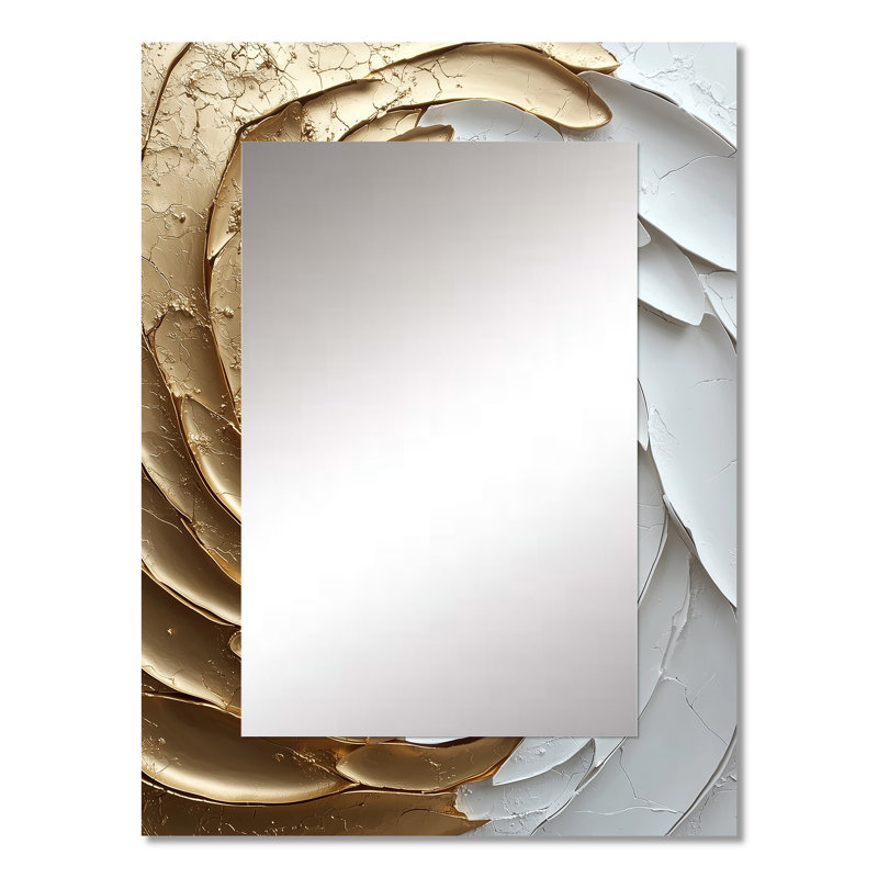 White And Gold Rose Love Spiral II - Abstract Decorative Mirror On Metal, 32" x 24"