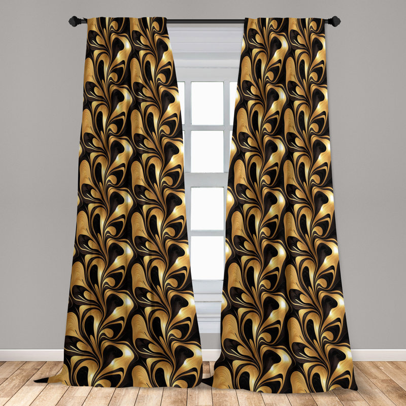 Abstract Black and Gold Room-Darkening Microfiber Curtain Panels