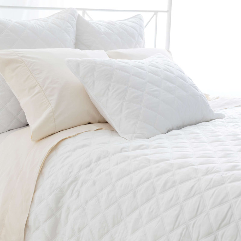 Quilted Silken Solid Coverlet, King Coverlet, White
