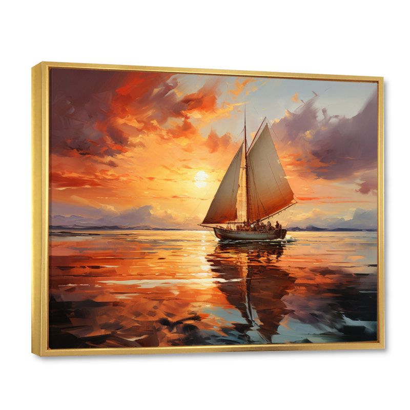 Voilier Ocean Dance I - Bateau à voile, reproduction d'art mural, H 24 po x l 32 po x P 1 po, Cadre flottant doré