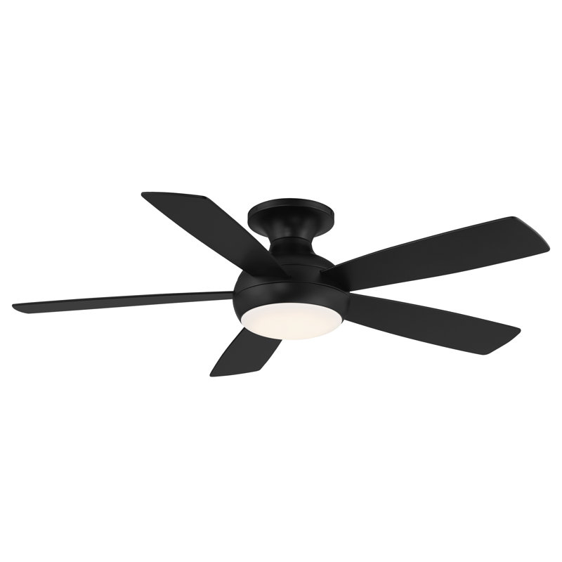 Odyssey 5- Blade Smart Flush Mount Ceiling Fan with Remote Control and LED Light Kit Included, Matte Black, 52"