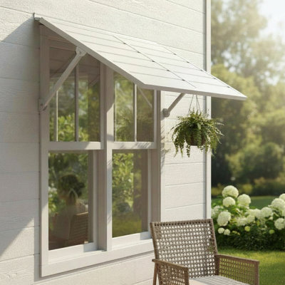 Auvent en métal blanc 4,6 - extérieur en aluminium avec un look contemporain, une charnière continue et une étanchéité intégrée, pièces en acier inoxydable à installation rapide, convenant à l'extérieur