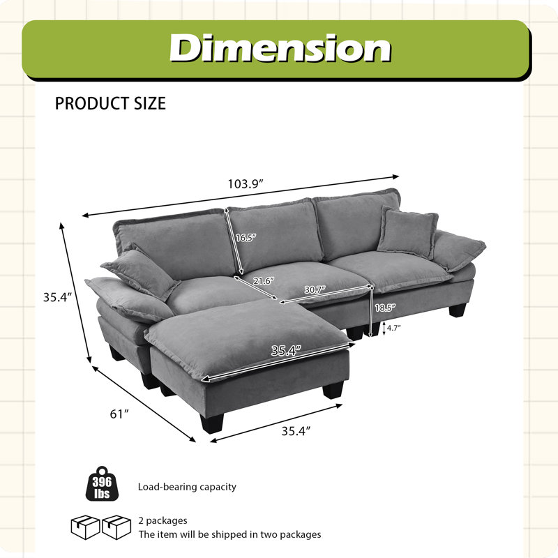 Canapé modulaire modulaire, canapé en forme de L avec voilier, Gris chenille