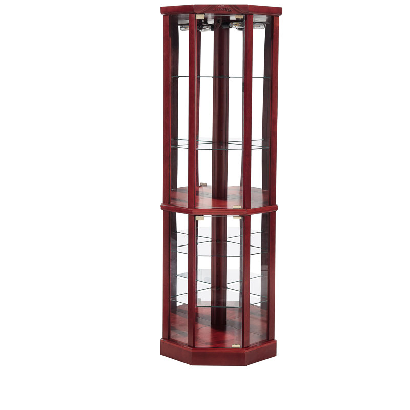 Glass Cabinet Lighted Corner Cabinet Corner Display Curio Cabinet, Glass Display With Light(Included)Bar Cabinet,Wine Cabinet with Adjustable Glass Shelves Carved Decoration Cherry Light(Included)