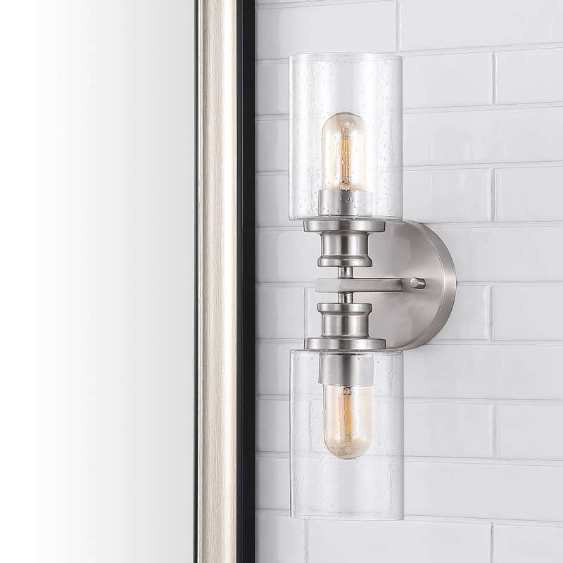 Barfield Edison Cylinder Iron/Seeded Glass Farmhouse Contemporary LED Wall Sconce, Nickel