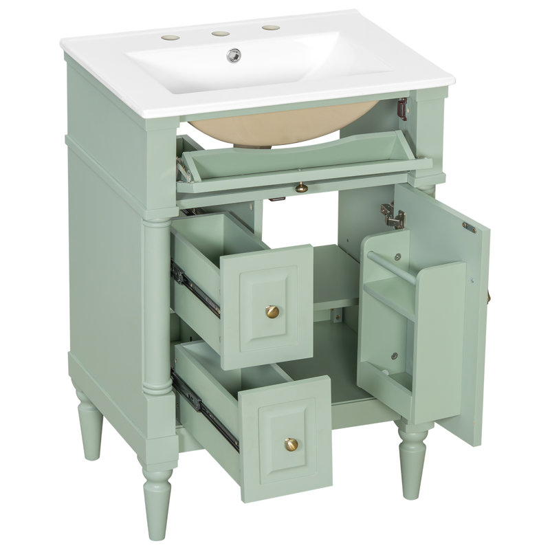 Meuble-lavabo de salle de bain avec lavabo, Vert