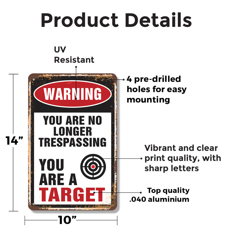 Panneau d'avertissement en aluminium 10 po x 14 po, H 10 po x l 14 po x P 0,1 po, Blanc