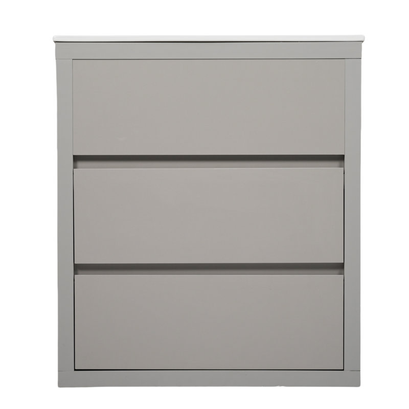 Meuble-lavabo américain de luxe 30 po, lavabo en céramique de haute qualité, 2 tiroirs avec un design biseauté à 45 °, glissières encastrées à fermeture en douceur, système de tiroir contemporain de couleur grise, grand rangement, finition