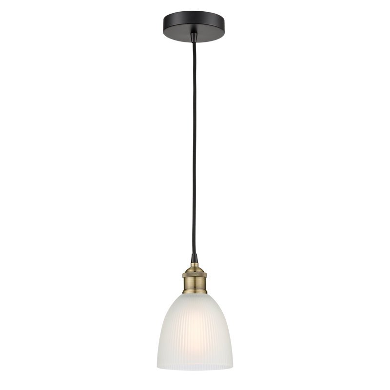 Luminaire suspendu en forme de dôme à 1 lumière Philomene, Blanc, Laiton antique noir