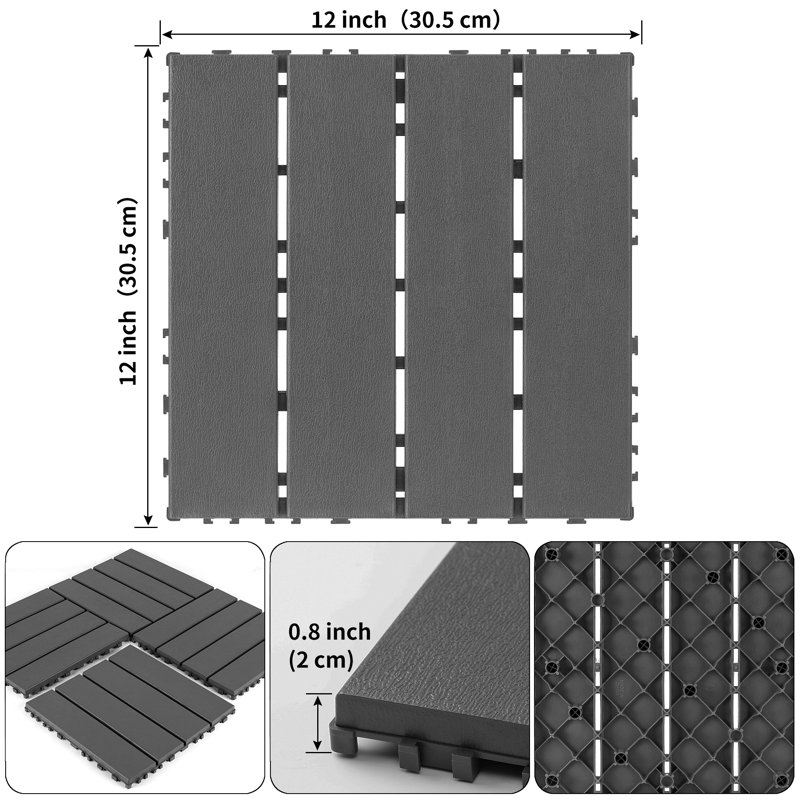 Carreaux de terrasse en plastique emboîtables, Gris foncé