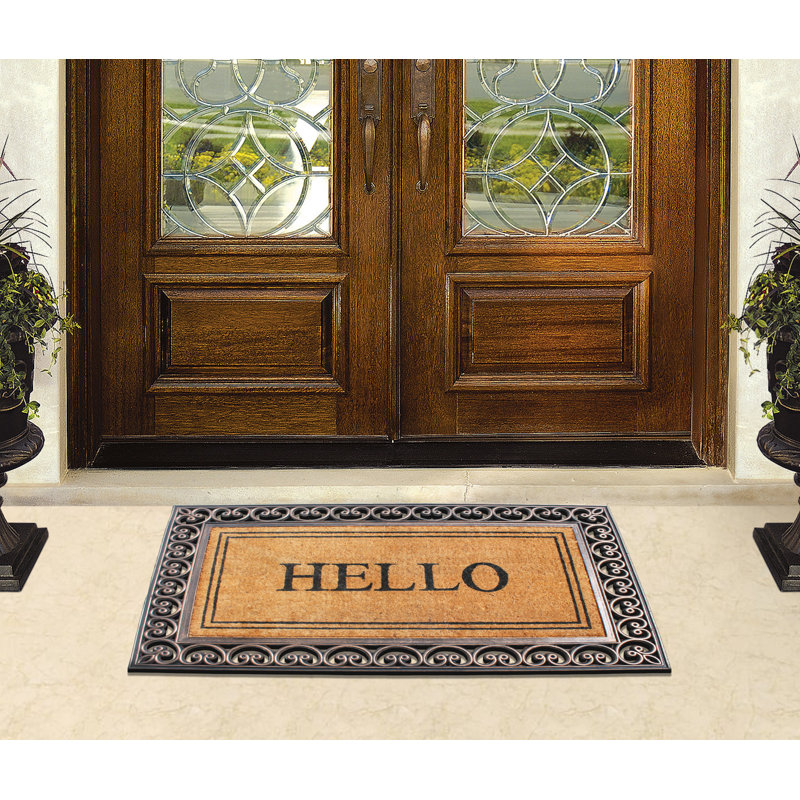 Crespo Hello Coir and Rubber Large Door Mat, 18x30, Thick Durable Doormats for Door Entrance, Heavy Duty, Thin Profile Door Mat