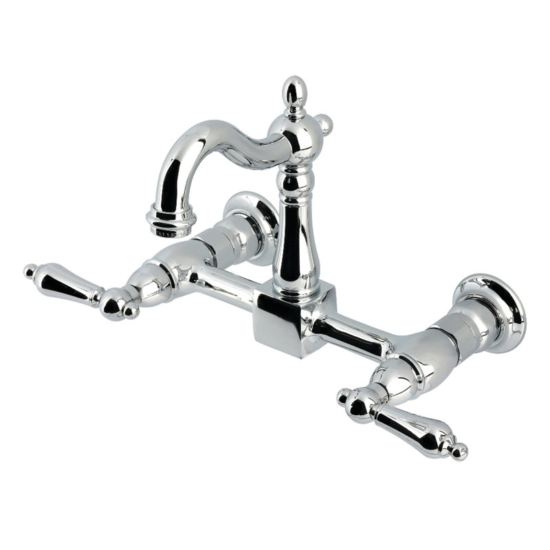 Kingston Brass Heritage Double-Handle 2-Hole Wall-Mount Bridge Kitchen Faucet, Polished Chrome