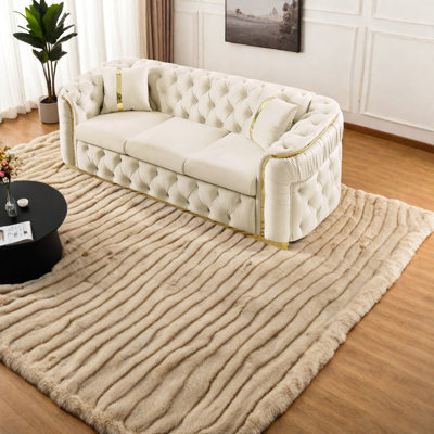 Ensemble de salon de luxe en velours beige avec acier doré, ensemble de salon moderne
