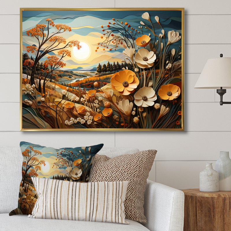 «Countryside Golden Meadows II», reproduction sur toile, H 30 po x l 40 po x P 1,5 po, Cadre flottant doré