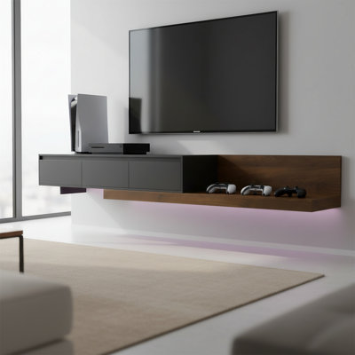 Meuble télé moderne avec éclairage à DEL et fonctionnalité de rangement, adapté aux salons et aux chambres à coucher.