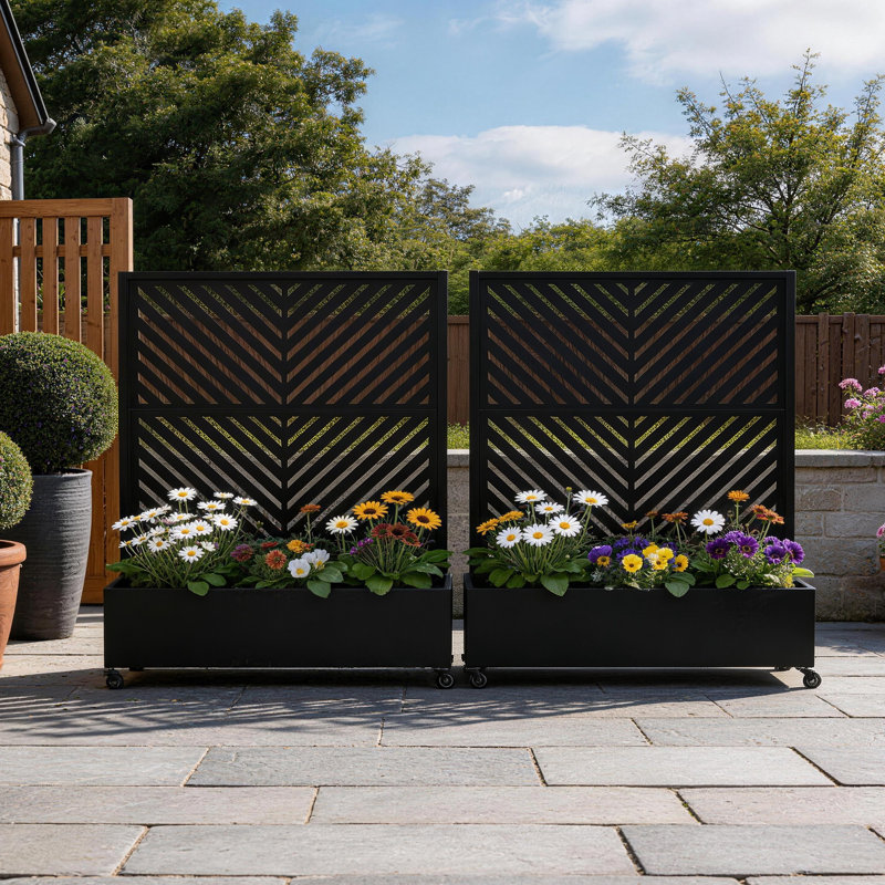 Boîte à fleurs en métal avec treillis et roues Orin, H 47,2 po x l 47,2 po x P 15,7 po, Noir