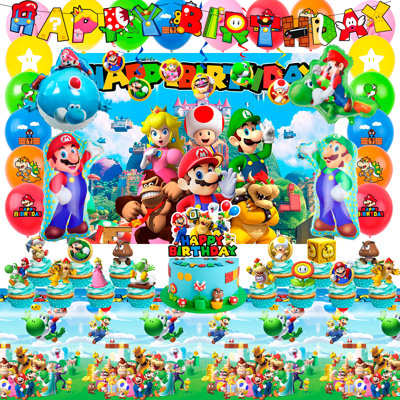 Articles de fête d'anniversaire Mario, ensemble de 68 décorations de fête Super Mario