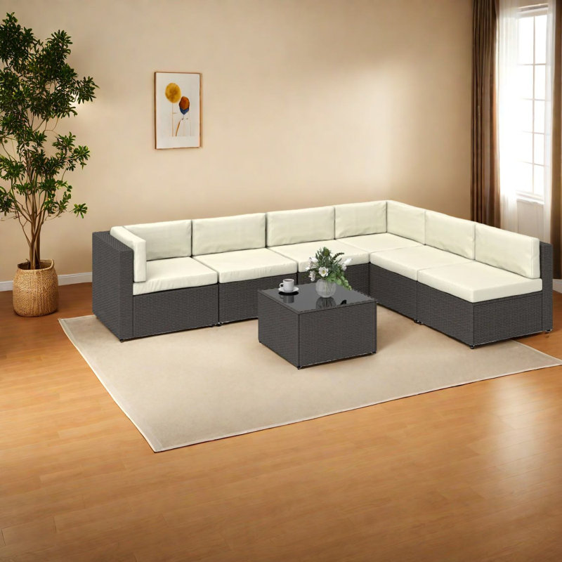 Canapé modulaire modulaire en métal et rotin 7 pièces