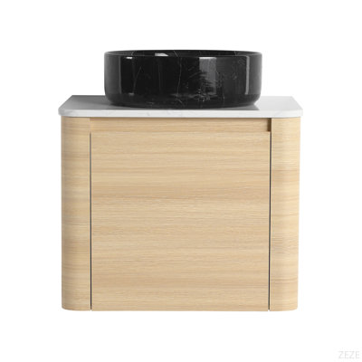 24'' Wall-Mounted Bathroom Vanity With Ceramic Art Sink & 1-Soft-Close Door, KD-Packing, Plywood